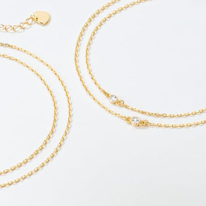 Gold Anklets for Women 14K Gold Ankle Bracelets for Women | Paperclip Gold Anklet Double-Layer with Cubic Zirconia Anklets for women Waterproof 11(9+2) Inches