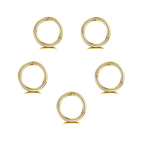 5Pcs Stainless Steel 16G 18G Sleeper Hoop Earrings for Women Men Septum Hinged Clicker Nose Lip Ring Helix Daith Cartilage Tragus Piercings Tiny Small Huggie Hoops Hypoallergenic Sensitive Ears Jewelry - style: 10mm in gold-tone 18G