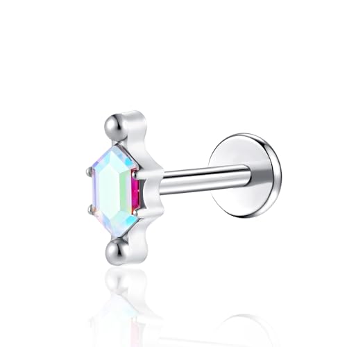 G23 Titanium Flat Back Earrings Studs 20g 18g 16g F136 Titanium Labrets Press Fit Threadless Push In Dainty Cartilage Helix Conch Lobe Lip Tragus Piercing Jewelry Push Back - style: AB 18G style-B
