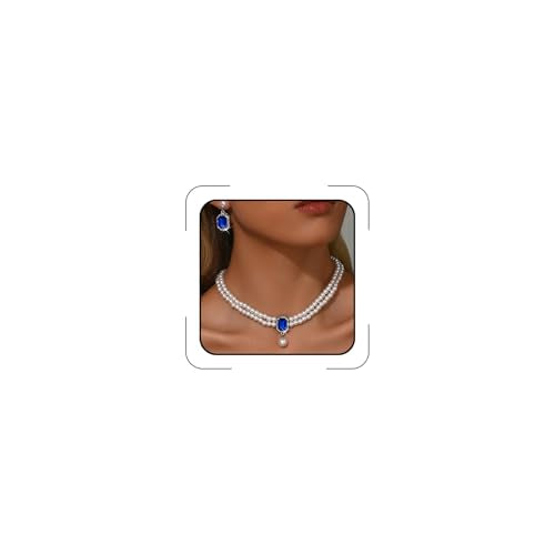 Pearl Necklace and Earring Jewelry Set for Women,Fake Pearls Necklace White Pearl Rhinestone Choker for Prom Wedding Birthday Bridal Bridesmaid Costume Accessories