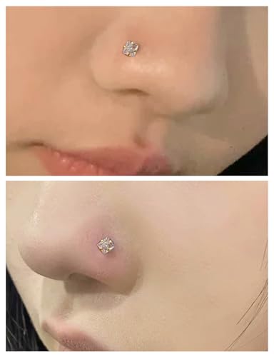 18G 20G 14K Gold Filled Nose Rings Studs Piercing Jewelry For Women Men 316L Surgical Steel Round Square Cubic Zirconia Nose Rings Studs Nostrial Piercing Jewelry CZ 1.5mm 2mm 2.5mm 3mm - color: 14K Gold Plated, size: 18 Gauge-Screw-Square CZ