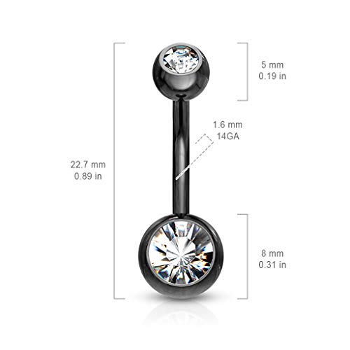 14GA Surgical Steel & Synthetic Opal Resin Belly Button Rings for Women | 3/8" Length, 5mm x 8mm Ball, Classic Look, Super High Quality - style: 3- Titanium Black/Aqua