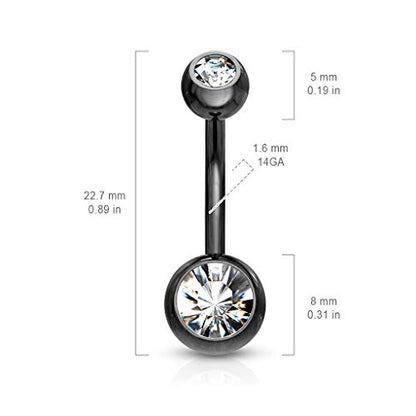 FIFTH CUE 14GA Surgical Steel & Synthetic Opal Resin Belly Button Ring, 3/8" Length, 5mm x 8mm Ball - Classic Look, Highly Rate Belly Rings for Women, Super High Quality - style: Titanium Black/Clear