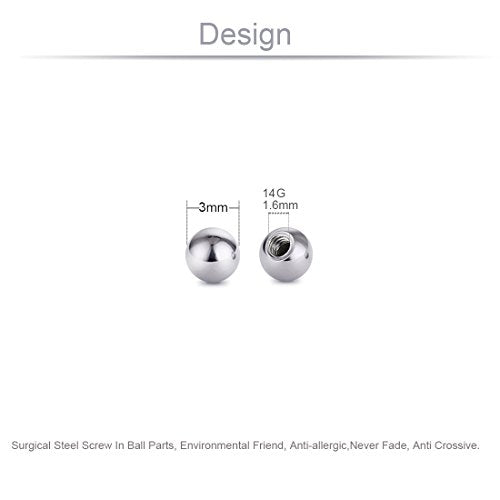 Threaded 316L Steel Replacement Balls Piercing Parts for Body Jewelry 14G 16G Barbell - style: 10pcs 14G 3mm