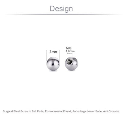 Threaded 316L Steel Replacement Balls Piercing Parts for Body Jewelry 14G 16G Barbell - style: 10pcs 14G 3mm
