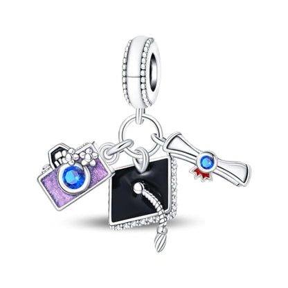 Charm for Bracelets and Necklaces, Heart Animals 925 Sterling Silver Bead Celestial Sun Moon Star Charms Jewelry Gift for Women Girls - color: Graduation Triple Dangle Charms