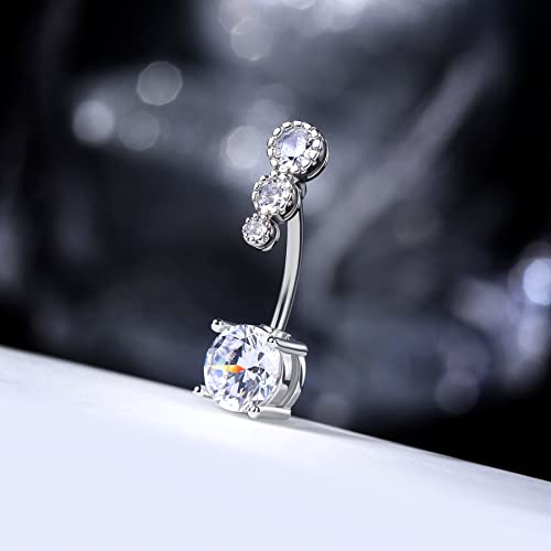 CM Crareesi Mania Women Boho Belly Rings Turquoise Stone Curved Barbell Belly Rings Piercing Jewelry - color: Clear CZ