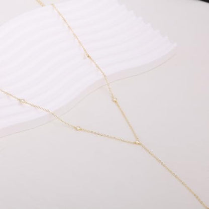 Lariat Necklace for Women, Dainty Long Necklaces, 14k Gold/Silver Plated Y-Shaped Drop Chain Necklace, Simple Layered Necklaces, Trendy Jewelry Gifts - style: Five CZ Y Necklace-Gold