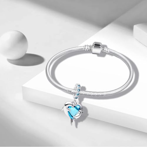 Charms Beads 925 Sterling Silver Animal Heart Flower Friend Dangle Pendant with 5A Cubic fits for Charms Bracelets for Woman Valentine's Day Mother's Day Christmas Graduation Birthday Gift - style: D27-Blue Whales