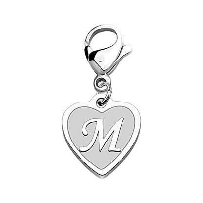 FAADBUK Initial Letter A-Z Alphabet Heart Charms for Jewelry Bracelet Keychain Necklace Initial Stainless steel Clasp Clip on Charm - color: intial M