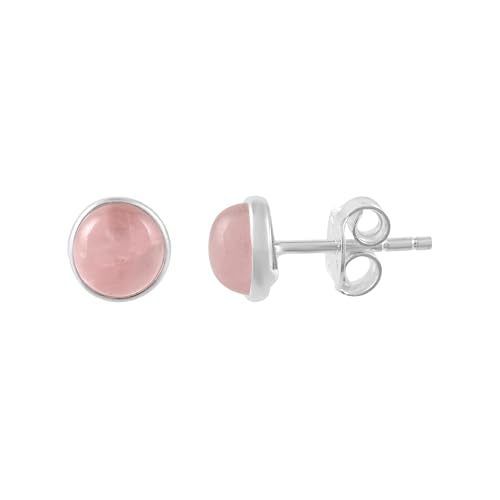 5 MM Natural Gemstone 925 Sterling Silver Hypoallergenic Studs Earrings Jewelry for Women Dainty Trendy Antiqued Silver Birthstone Earrings Jewelry Gifts for Women and Her - color: Rose Quartz