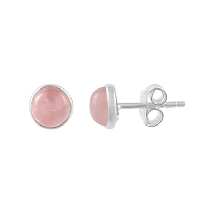 5 MM Natural Gemstone 925 Sterling Silver Hypoallergenic Studs Earrings Jewelry for Women Dainty Trendy Antiqued Silver Birthstone Earrings Jewelry Gifts for Women and Her - color: Rose Quartz