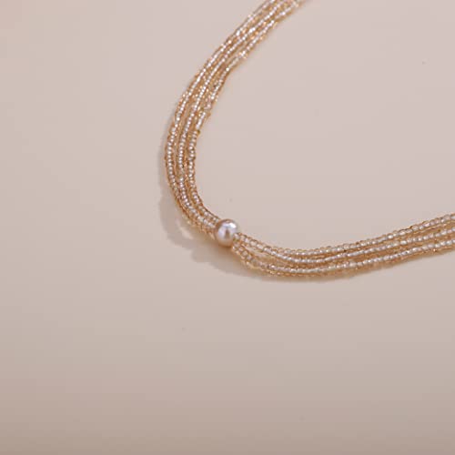 Aimimier Bohemian 3-Strand Faux Pearl Knot Beaded Necklace - color: Champagne