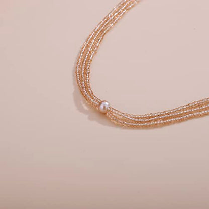 Aimimier Bohemian 3-Strand Faux Pearl Knot Beaded Necklace - color: Champagne