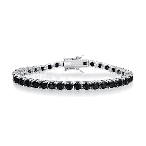 Black Classic Tennis Bracelets for Women, 18K White Gold Plated Round Cubic Zirconia Tennis Bracelet for Women Mom Wife - size: 7 Inch