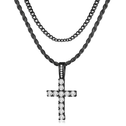 GEMOSA Cross Necklace for Men, Cuban Link Layered Rope Chain Silver/Gold/Black - color: Black Gold, size: 20/22 inch