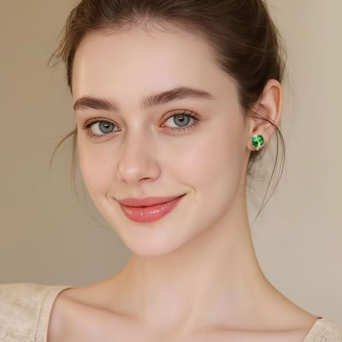 Round Austrian Crystal Clip On Earrings for Women Non Pierced Earrings, Hypoallergenic Clip-on Earrings Jewelry Gift for Sensitive Ears - color: Green