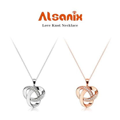 Love Knot Necklace, Sterling Silver Diamond Accent Love Knot Pendant Necklace, Forever Love Knot Infinity Necklace for Women - color: Rose Gold