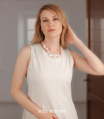 Pearl Choker Necklace for Women Boho Beaded Statement Necklace with Black White Large Freshwater Pearls Silver Fashion Jewelry Gift - color: Pink