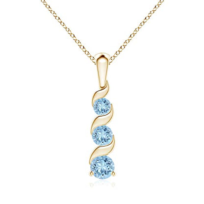 Angara Natural Aquamarine Pendant for Women | Round Aquamarine Three Stone Pendant Necklace in 14K Solid Gold/Platinum With 18" Chain | March Birthday, Anniversary, Gemstone Jewelry Gift