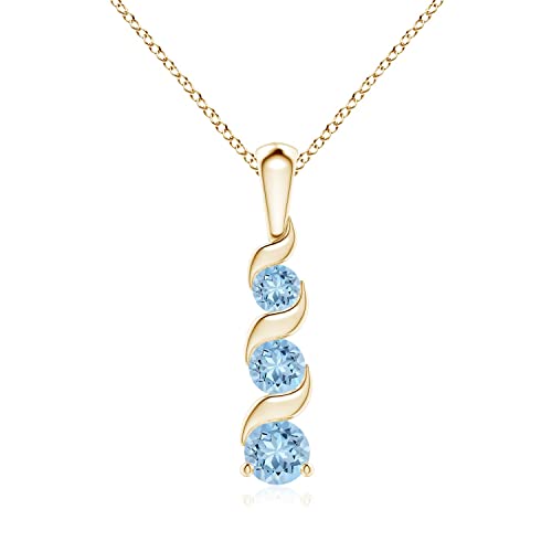 Angara Natural Aquamarine Pendant for Women | Round Aquamarine Three Stone Pendant Necklace in 14K Solid Gold/Platinum With 18" Chain | March Birthday, Anniversary, Gemstone Jewelry Gift