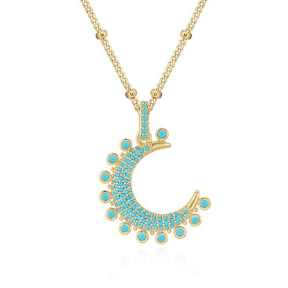 MTMY Gold Moon Pendant Necklace for Women,14K Gold Plated Dainty Chain Crescent Moon Sun Star Necklace Jewelry - style: moon-Tur