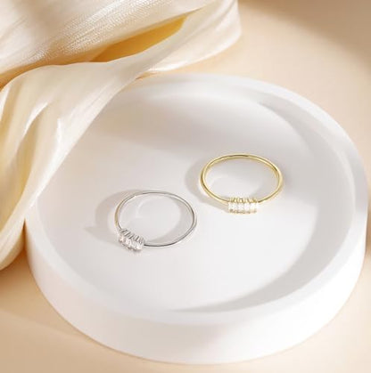 TIGRADE 1.5mm Eternity Ring 14k Gold Plated Stacking Ring Baguette Cubic Zirconia Petite Wedding Band for Women Size 3-12 - color: Silver