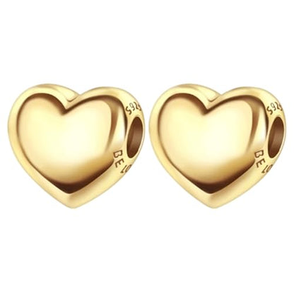 S925 Bead Pendant Charms for Bracelets Necklaces, Compatible with Pandora, Jewelry Making DIY - style: 2 PCS Small 14K Gold Plated Heart Spacers