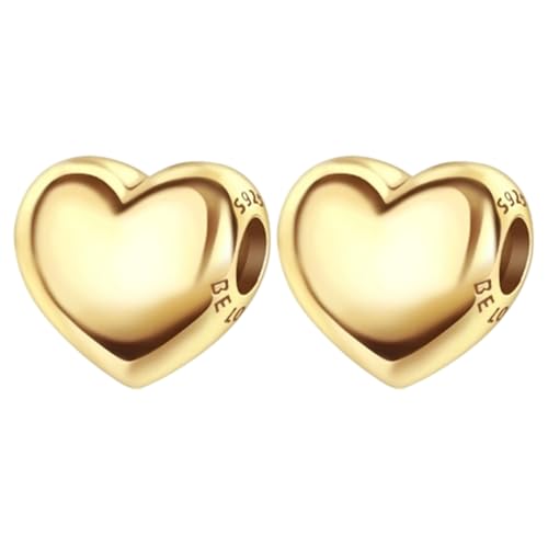S925 Bead Pendant Charms for Bracelets Necklaces, Compatible with Pandora, Jewelry Making DIY - style: 2 PCS Small 14K Gold Plated Heart Spacers