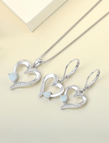 YL Heart Necklace 925 Sterling Silver Love Heart Pendant Birthstone Jewelry for Women - color: 0-opal