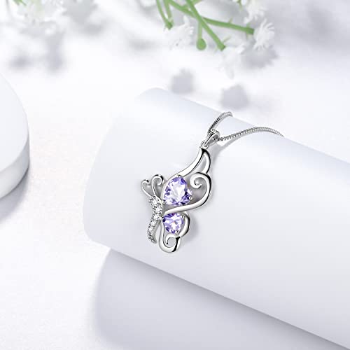 Butterfly Heart Necklace Birthstone Pendant Necklace Earrings Bracelet Women 925 Sterling Silver Animal Butterflies Birthstone Pendant Crystal Birthday Jewelry Wedding Gift - color: F.June-necklace