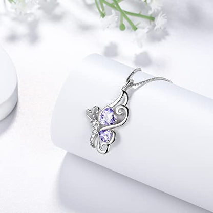 Butterfly Heart Necklace Birthstone Pendant Necklace Earrings Bracelet Women 925 Sterling Silver Animal Butterflies Birthstone Pendant Crystal Birthday Jewelry Wedding Gift - color: F.June-necklace