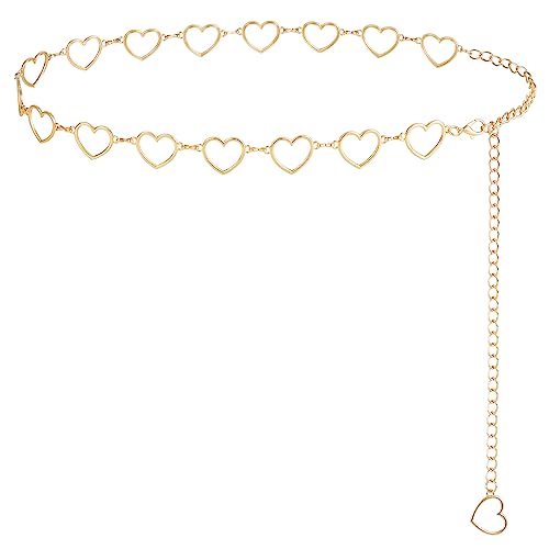 FIORETTO Chain Belt for Women Metal Waist Chain Fashion Multilayer Chain Belts for Dress - color: Heart-gold, size: Fit Waist Up to 44"