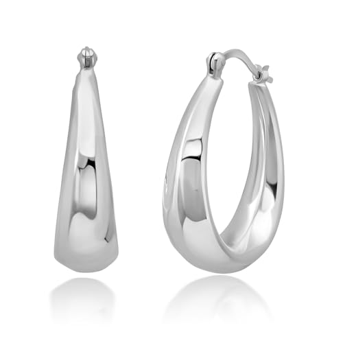 925 Sterling Silver Hypoallergenic Chunky Hoop Earrings for Women | Anti Tarnish Hoops in Various Styles by MAX + STONE - style: Hammered Oval Hoops