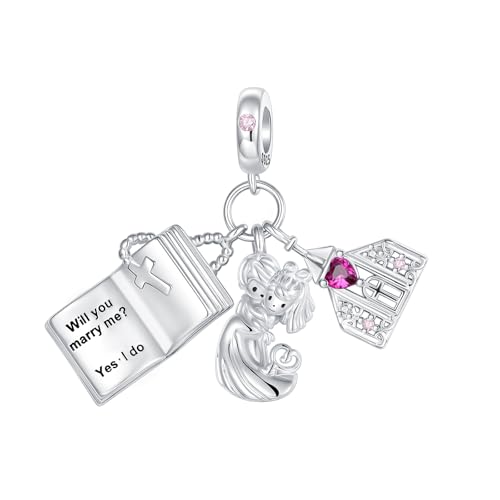 LUXILLA Charms for Bracelets & Necklace 925 Sterling Silver Charms Elephant Happy Birthday Charm Fit for Valentine's Day Mother's Day Jewelry Gift for Women - color: Church wedding Charm