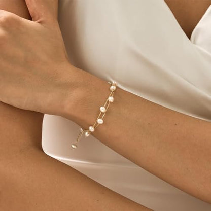 Pearl Bracelets for Women Dainty Gold Pearl Stretch Stackable Bracelet Bridesmaid Wedding Jewelry Gifts Prom Wedding Guest Dress - color: P:2Layered Pearl Bracelet