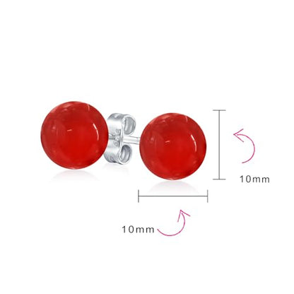 Classic Birthstones Gemstone 10MM Ball Stud Earrings .925 Sterling Silver - color: Red Carnelian