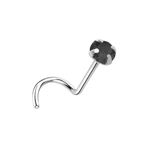 Satix IMPLANT GRADE G23 Titanium Nose Rings Studs 18G 20G Nose Screw Stud 1/4" Nose Studs Ring 1.5mm 2mm 2.5mm 3mm CZ Press Fit Corkscrew Nostril Piercing Jewerly - color: Black CZ Jewel, size: 18 Gauge (1mm) - 2mm CZ Gem