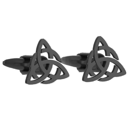 Men's Cufflinks Celtic Knot Cufflink Charm Stainless Steel Cutout Design Shirt Cuff Buttons for Husband - color: black