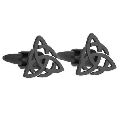 Men's Cufflinks Celtic Knot Cufflink Charm Stainless Steel Cutout Design Shirt Cuff Buttons for Husband - color: black