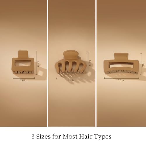 Small Medium Claw Clips for Women, 3 Styles Hair Clips for Thick and Thin Hair, Non-slip Strong Hold, 12 Pcs (Kahki) - color: Kahki