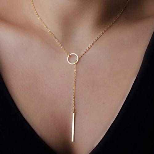 itianxi Gold Tiny Y Shaped Dainty Necklace 18K Gold Plated Cute Bar Vertical Lariat Necklace for Women - color: circle gold