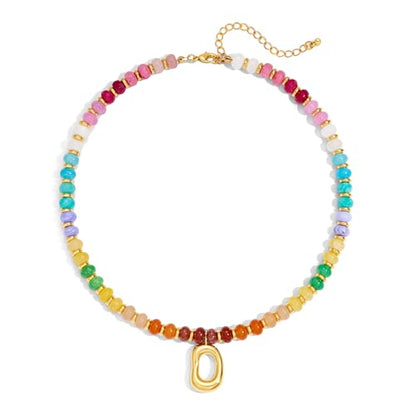 YUJIE Colorful Beaded Necklace for Women, Chunky Boho Choker with Large Gold Puffy Heart Pendant, Trendy Summer Beach Y2K Statement Jewelry Gift - color: oval