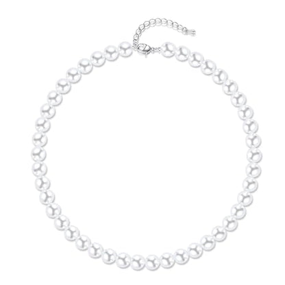 Aleasha Faux Pearl Strand 4mm-10mm 14"-22" White Pearl Necklace Choker Women Men Wedding Jewelry - color: White-10mm, size: 20inches