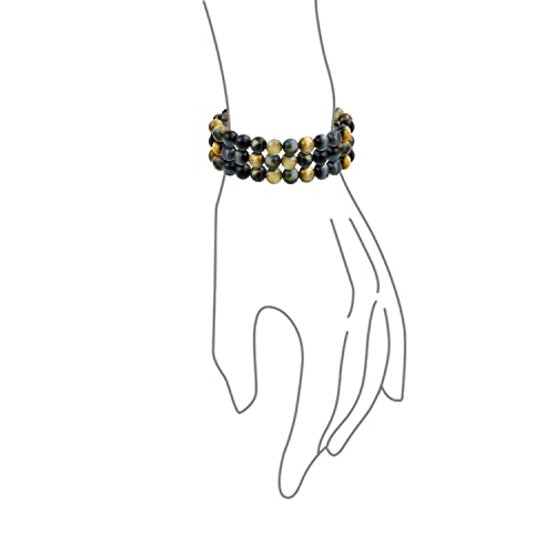 Bling Jewelry Unisex Stackable Set Of 3 Gemstone Round Bead 8MM Stretch Bracelet For Women Teen Men Multi Strand Stacking Adjustable - color: Mixed Tigers Eye