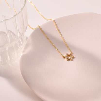 LLWOM Gold Necklace for Women-14k Gold Plated Infinity Necklace Star Of David Necklace Evil Eye Cross Pendants Heart Dainty Gold Necklace For Women - color: Gold-CZ Star Of David