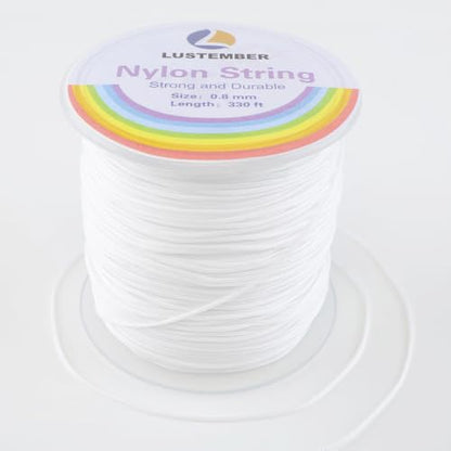 LUSTEMBER 0.8mm Nylon String, Strong Bracelet String, Durable Nylon Cord for Jewelry Making, Bracelets, Beading, Necklaces, Rattail Braiding, Kumihimo, Wind Chimes, Blinds and Handicrafts - size: White