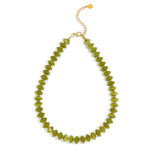 Acrylic Beaded Necklace for Women,Beach Strand Jewelry Gifts | Statement Necklace,Cute Trendy Handmade Jewelry for Women,Chunky Beaded Necklace,Resin Beads Choker - color: Olive Green