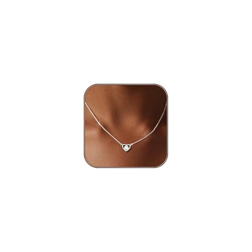 Airmb Heart Necklace for Women Gold/Silver Plated Trendy Heart Choker Lover Pendant Hypoallergenic Fashion Gold/Silver Necklace for Women Love Jewelry Gift for Women Girlfriend - color: One Cubic Zirconia-Silver