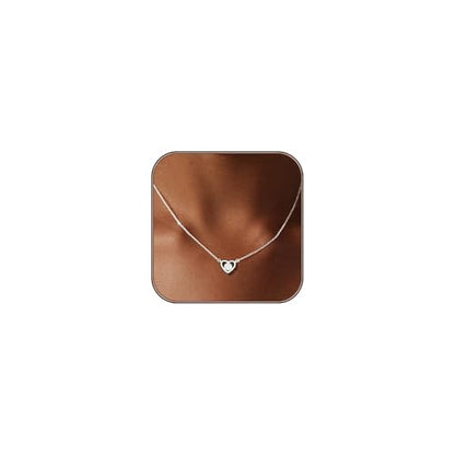 Airmb Heart Necklace for Women Gold/Silver Plated Trendy Heart Choker Lover Pendant Hypoallergenic Fashion Gold/Silver Necklace for Women Love Jewelry Gift for Women Girlfriend - color: One Cubic Zirconia-Silver